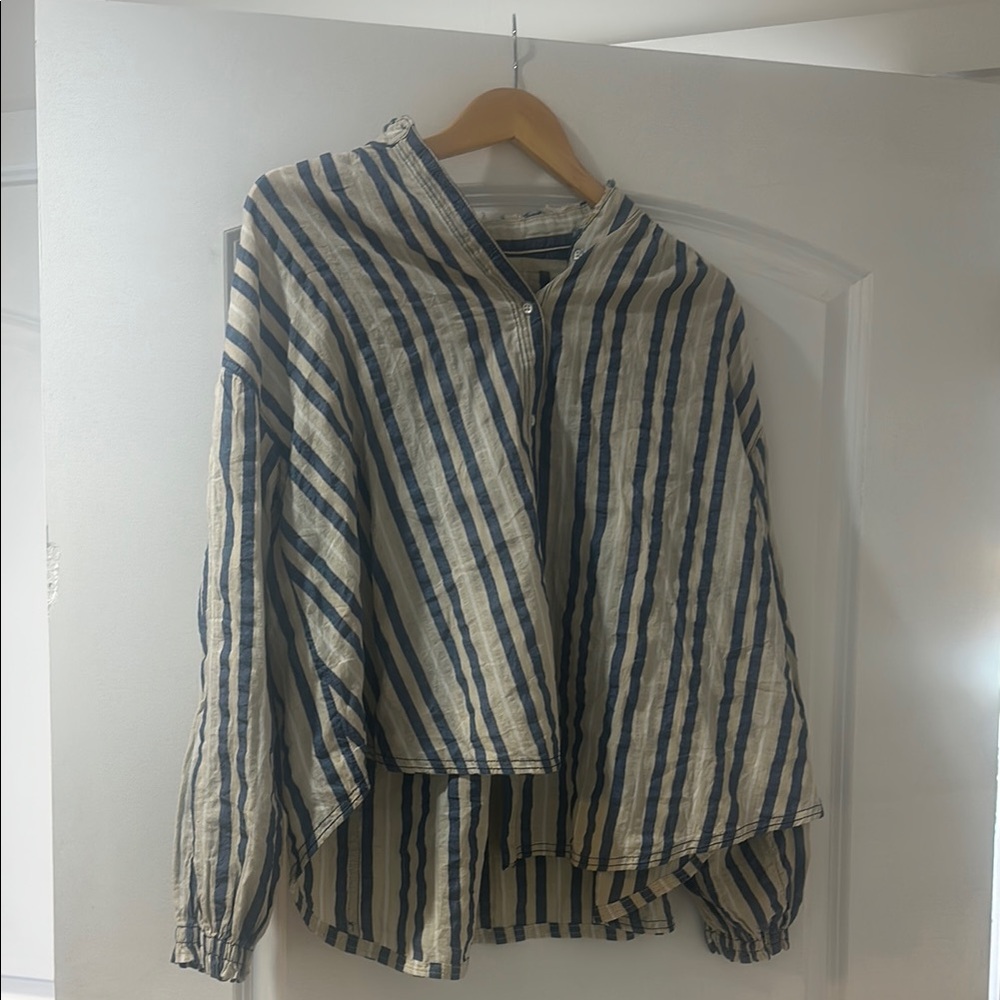 Free People - Blue and White Striped Casual Button Down Shirt